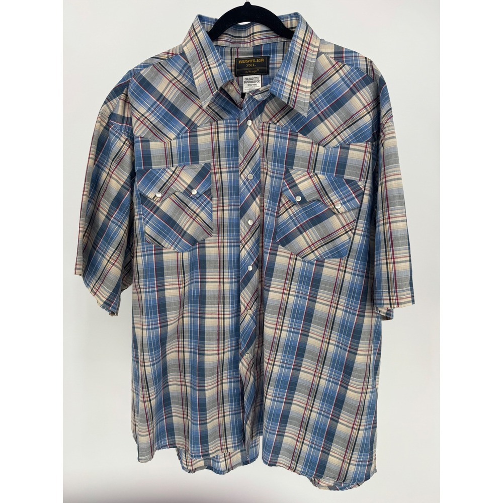 Rustler by Wrangler Men's 3XL Plaid Western Shirt Short Sleeve Snap Button